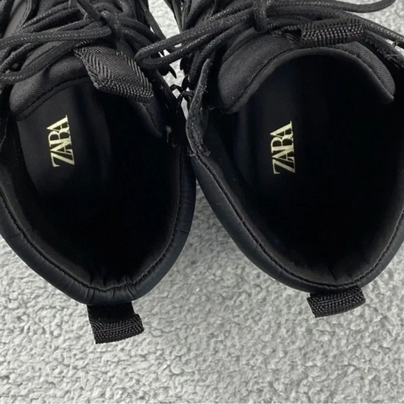 ZARA CHUNKY Ankle Womens‎ 9 Boots Black Combat Shoes Lace Up Platform Wedge - Picture 14 of 16